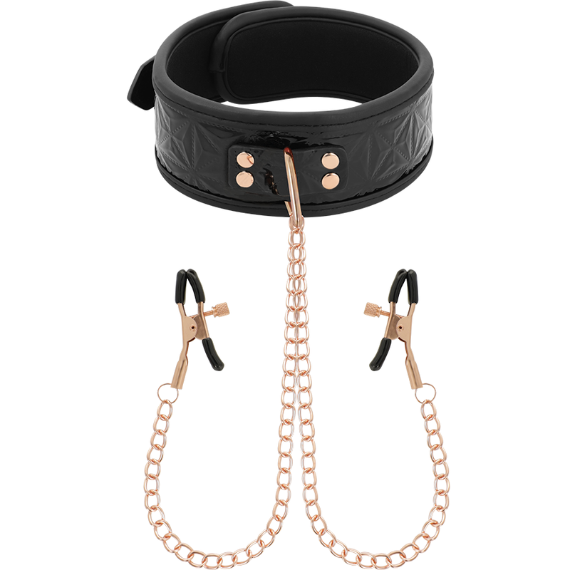 BEGME – BLACK EDITION COLLAR CON CADENAS Y PINZAS PEZONES CON FORRO DE NEOPRENO