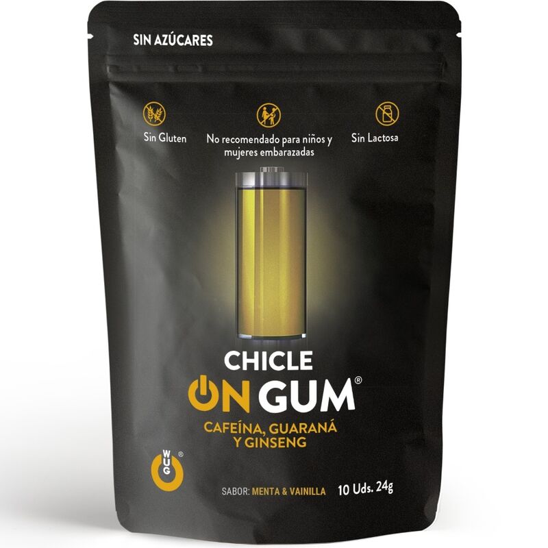 WUG GUM – ON CHICLE CAFEÍNA, GINSENG Y GUARANÁ 10 UNIDADES