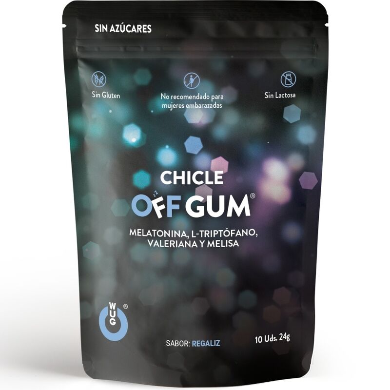 WUG GUM – OFF CHICLE VALERIANA, TRIPTÓFANO, MELISA Y MELATONINA 10 UNIDADES