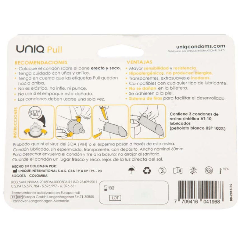 UNIQ – PULL PRESERVATIVOS CON TIRAS SIN LATEX 3 UNIDADES