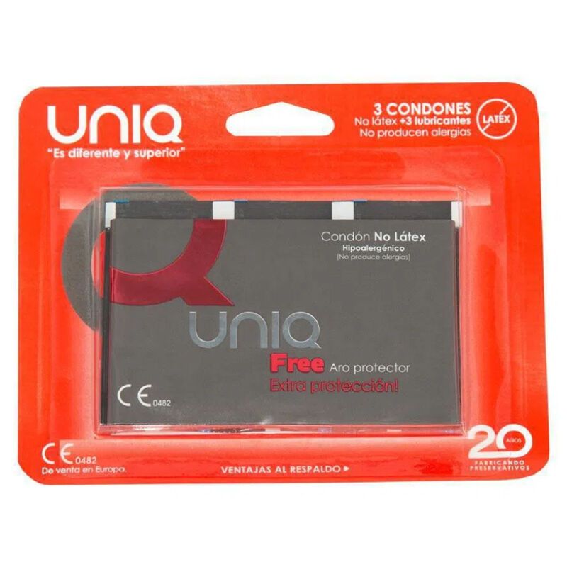 UNIQ – FREE PRESERVATIVOS CON ARO PROTECTOR SIN LATEX 3 UNIDADES