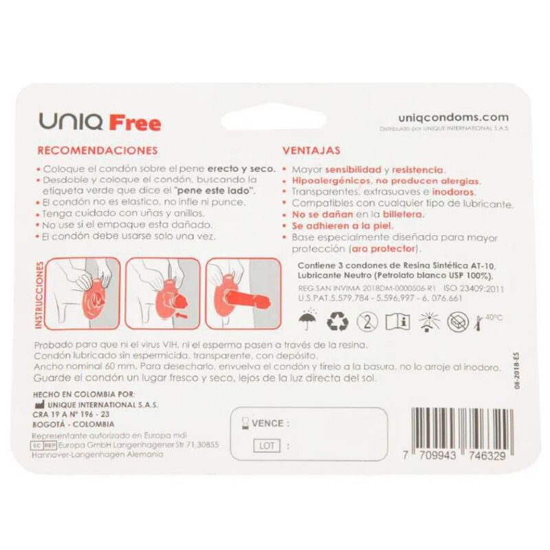 UNIQ – FREE PRESERVATIVOS CON ARO PROTECTOR SIN LATEX 3 UNIDADES