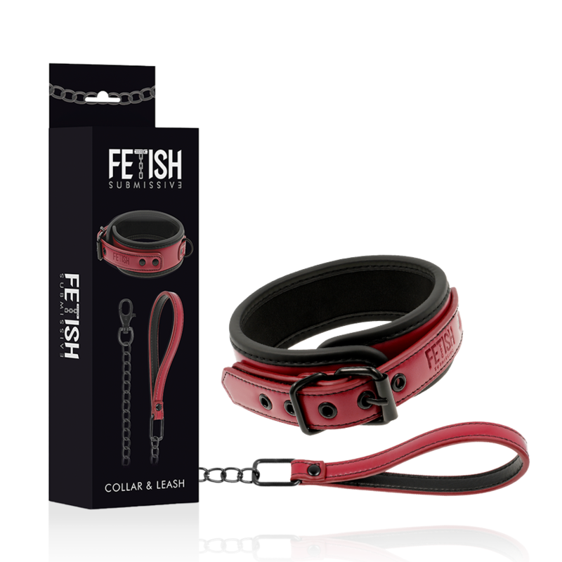 FETISH SUBMISSIVE DARK ROOM – COLLAR CON CADENA CON FORRO DE NEOPRENO