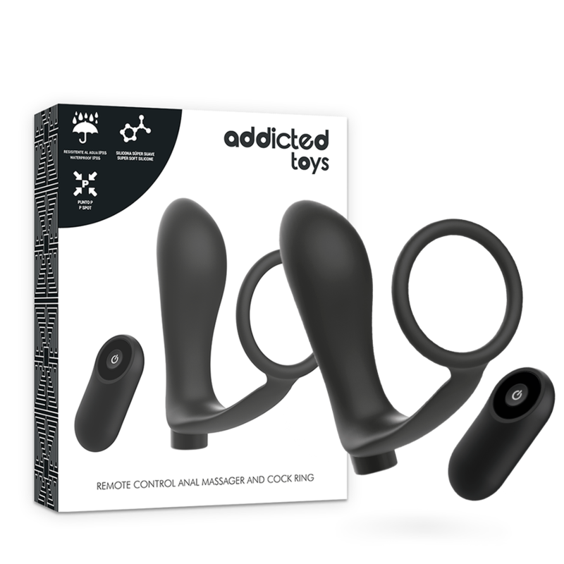 ADDICTED TOYS – ANILLA PENE CON PLUG ANAL CONTROL REMOTO NEGRO RECARGABLE