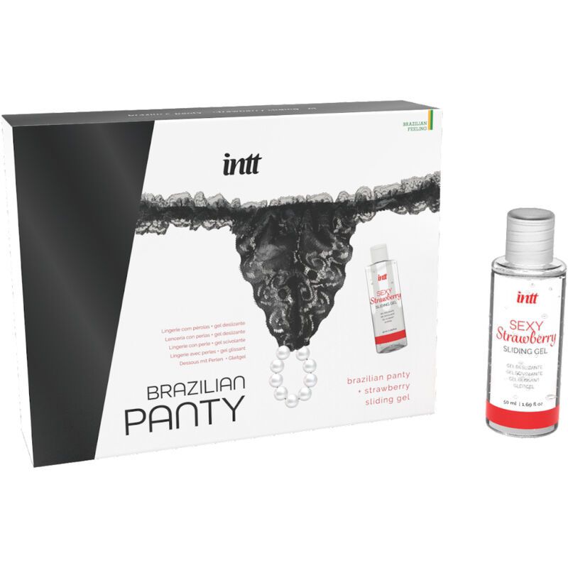 INTT RELEASES – PANTY BRASILEÑA NEGRA CON PERLAS Y GEL LUBRICANTE 50 ML