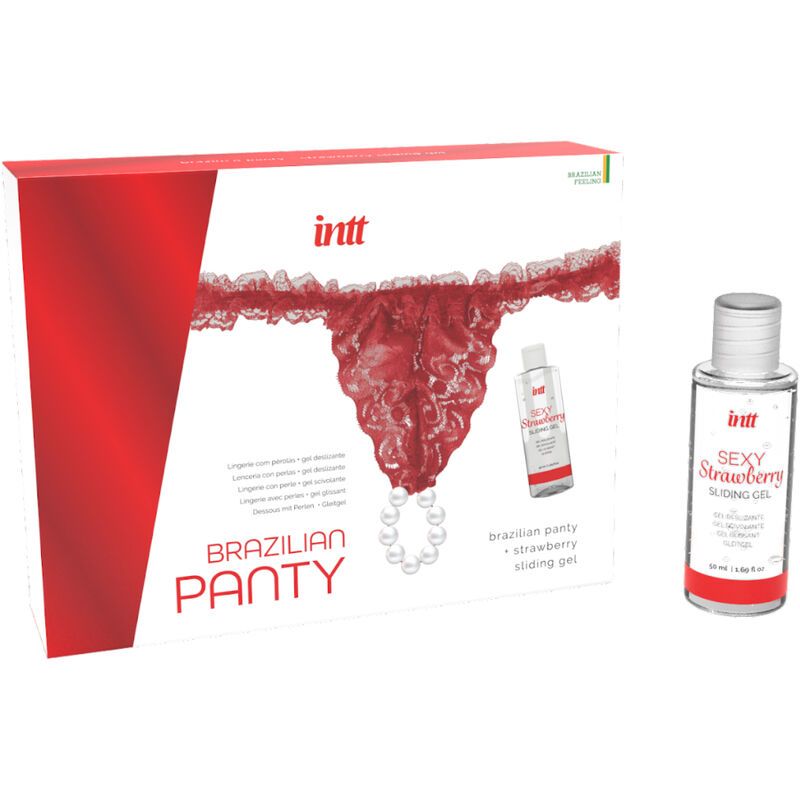 INTT RELEASES – PANTY BRASILEÑO ROJA CON PERLAS Y GEL LUBRICANTE 50 ML