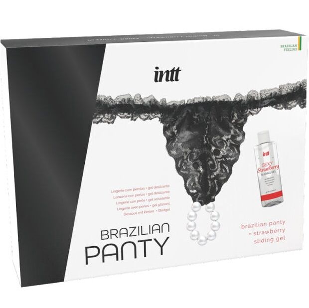 INTT RELEASES – PANTY BRASILEÑA NEGRA CON PERLAS Y GEL LUBRICANTE 50 ML