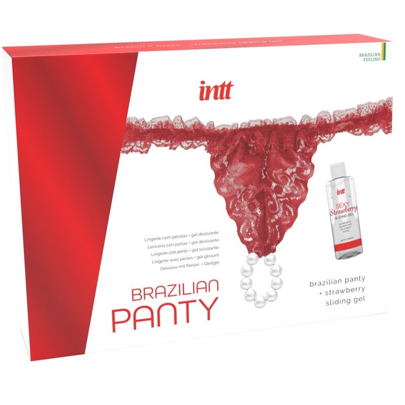 INTT RELEASES – PANTY BRASILEÑO ROJA CON PERLAS Y GEL LUBRICANTE 50 ML