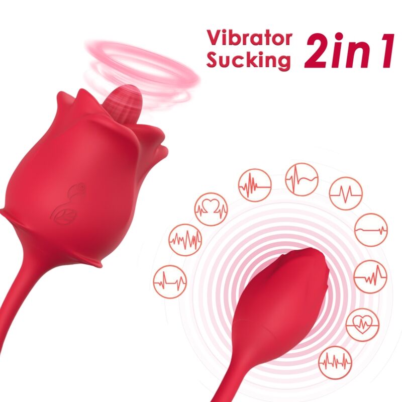 ARMONY – ROSA 2 EN 1 ESTIMULADOR SUCCIÓN  VIBRADOR 10 MODOS CON COLA ROJO