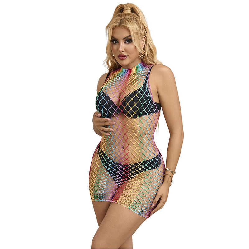 SUBBLIME – 952433 BODYSTOCKING DE REJILLA SIN MANGAS CON CUELLO ALTO ARCOIRIS TALLA ÚNICA