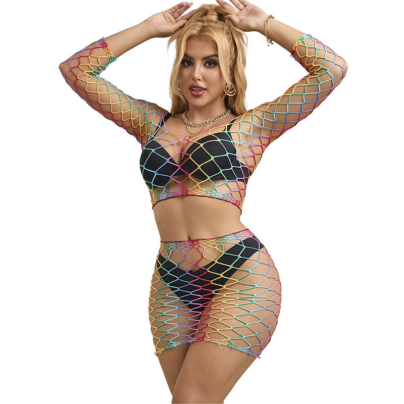 SUBBLIME – 952440 BODYSTOCKING DE REJILLA 2 PIEZAS MANGA LARGA ARCOIRIS TALLA ÚNICA