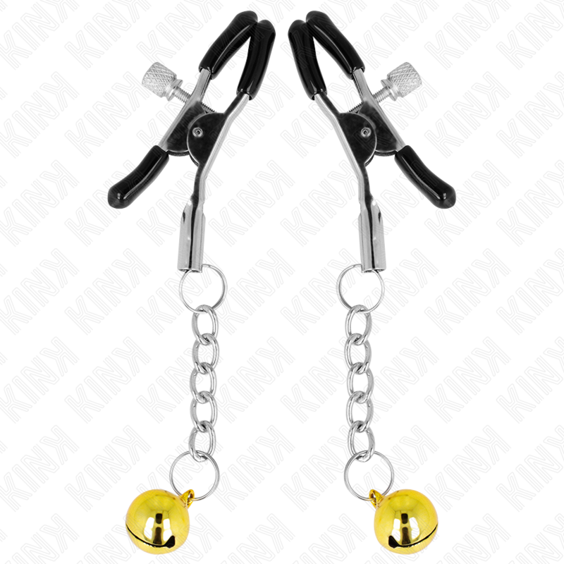 KINK – PINZAS PARA PEZONES CON COLGANTE DE CASCABEL DORADO 6 CM