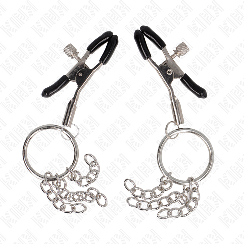 KINK – PINZAS PARA PEZONES CON ARO Y PEQUEÑAS CADENAS PLATEADO 6 CM