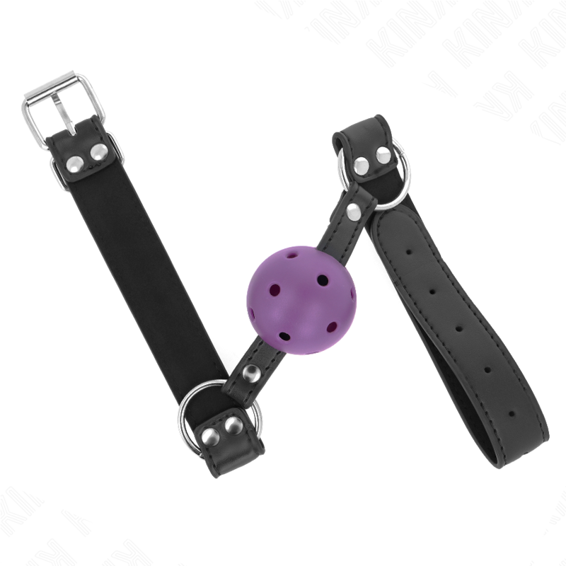 KINK – MORDAZA DE BOLA 4 CM TRANSPIRABLE CON DOBLE REMACHE MORADO 62 x 2.5 CM AJUSTABLE 42-58 CM