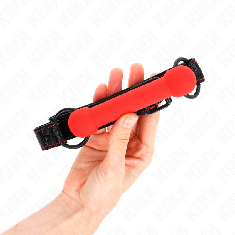 KINK – MORDAZA FORMA DE HUESO CON CORREA POLIPIEL ROJO AJUSTABLE 41-57 CM