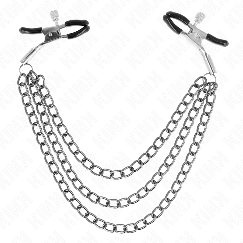 KINK – PINZAS PARA PEZONES CON TRIPLE CADENA NEGRO 20/23/28 CM