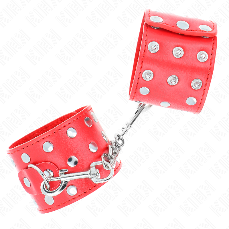 KINK – MUÑEQUERAS CON CIERRE A PRESIÓN LLENO DE TACHUELAS AJUSTABLE ROJO 19-24 CM X 5.5 CM