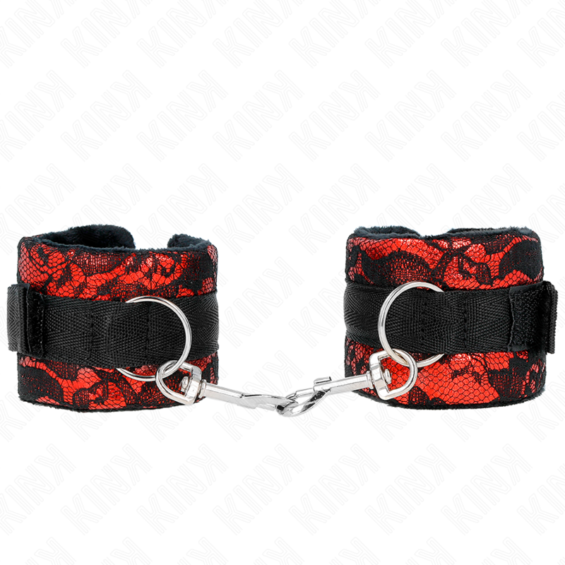 KINK – MUÑEQUERAS CORTAS DE ENCAJE TERCIOPELO Y UNIÓN DE NYLON ROJO/NEGRO 23 X 6.5 CM