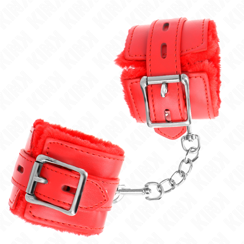 KINK – MUÑEQUERAS FORRADAS CON AGUJEROS CUADRADOS ROJO Y CORREA ROJO AJUSTABLE 17-29 CM X 6 CM