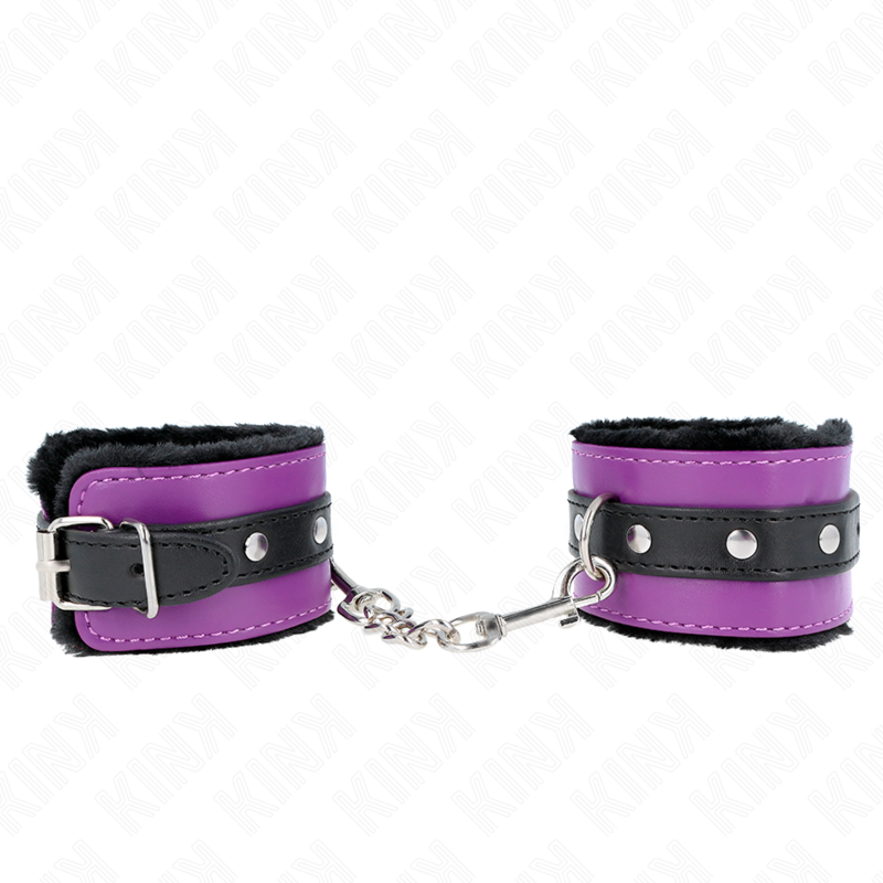 KINK – MUÑEQUERAS FORRADAS PREMIUM NEGRO CON CORREA VIOLETA / NEGRO AJUSTABLE 17-29 CM X 6 CM