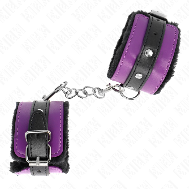 KINK – MUÑEQUERAS FORRADAS PREMIUM NEGRO CON CORREA VIOLETA / NEGRO AJUSTABLE 17-29 CM X 6 CM