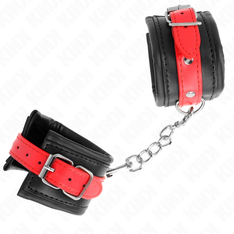 KINK – MUÑEQUERAS NEGRO CON CORREA ROJO AJUSTABLE 17-28 CM X 6 CM