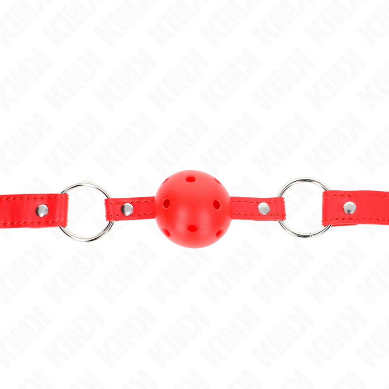 KINK – MORDAZA DE BOLA 4 CM TRANSPIRABLE CON DOBLE REMACHE MODELO 1 ROJO 62 x 2.5 CM AJUSTABLE 42-58 CM