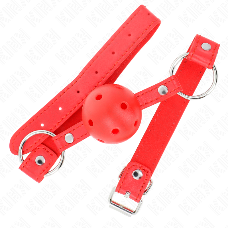 KINK – MORDAZA DE BOLA 4 CM TRANSPIRABLE CON DOBLE REMACHE MODELO 1 ROJO 62 x 2.5 CM AJUSTABLE 42-58 CM