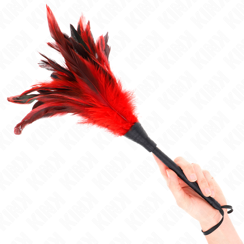 KINK – PLUMAS DE POLLO PARA COSQUILLAS CON FORMA CUERNO DE CRIADA ROJO 36 CM