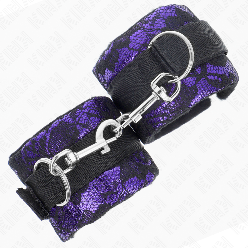 KINK – MUÑEQUERAS CORTAS DE ENCAJE TERCIOPELO Y UNIÓN DE NYLON VIOLETA/NEGRO 23 X 6.5 CM