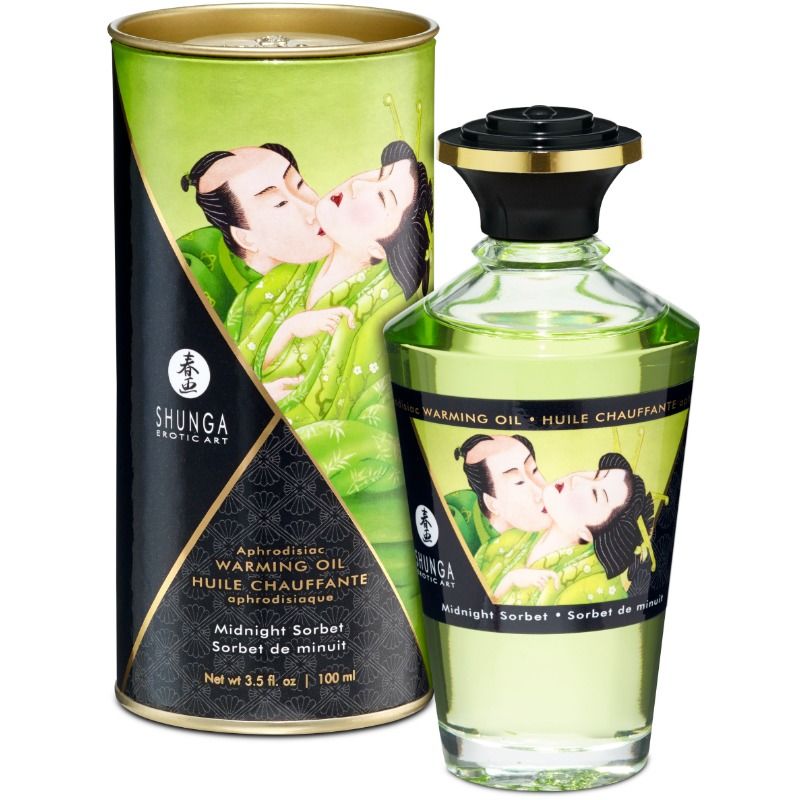 SHUNGA – ACEITE MASAJE EFECTO CALOR SABOR SORBETE DE MEDIANOCHE 100 ML