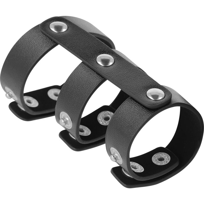 DARKNESS – ANILLO DOBLE PENE Y TESTICULOS AJUSTABLE LEATHER